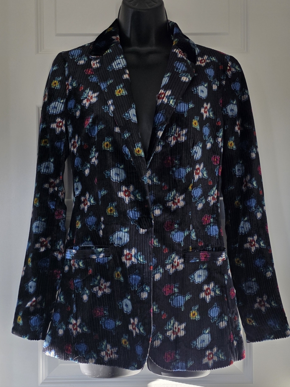 Anthropologie Women's Floral Velvet Blazer - Black Multicolor